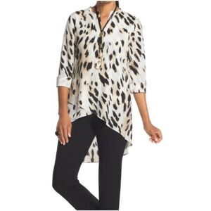 Chico's Semi Sheer Hi-Low Stylized Cheetah Print Tunic Blouse Top Sz L / 2
